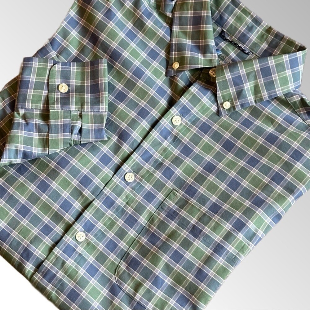 Vineyard Vines Performance Shirt Mens M Green Blue‎ Plaid On-The-Go Brrr
